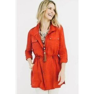NWT Chicos Rich Paprika Utility Jacket Size 1 3/Sleeve Longline Lightweight With